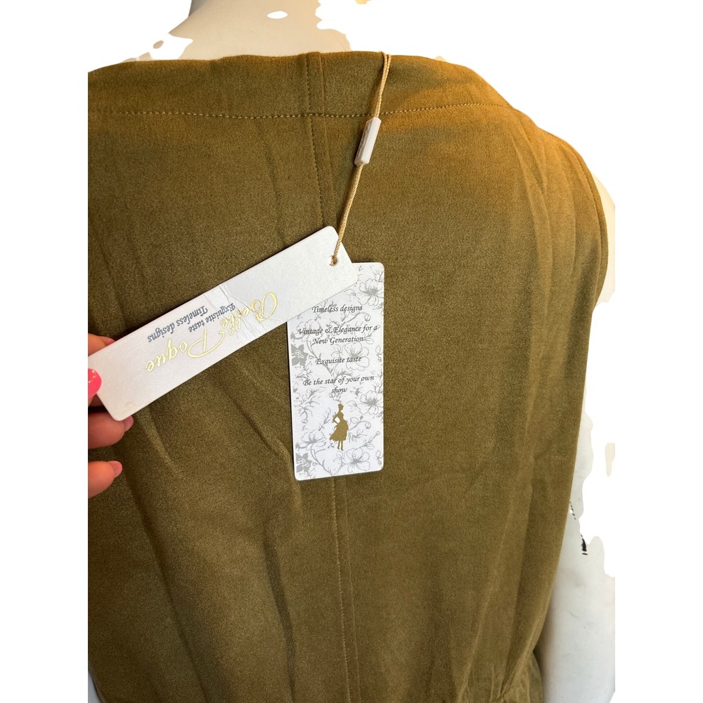 Belle Poque Women Olive Green Faux Suede Double Breasted Jumper Dress Size L NWT - Picture 6 of 8